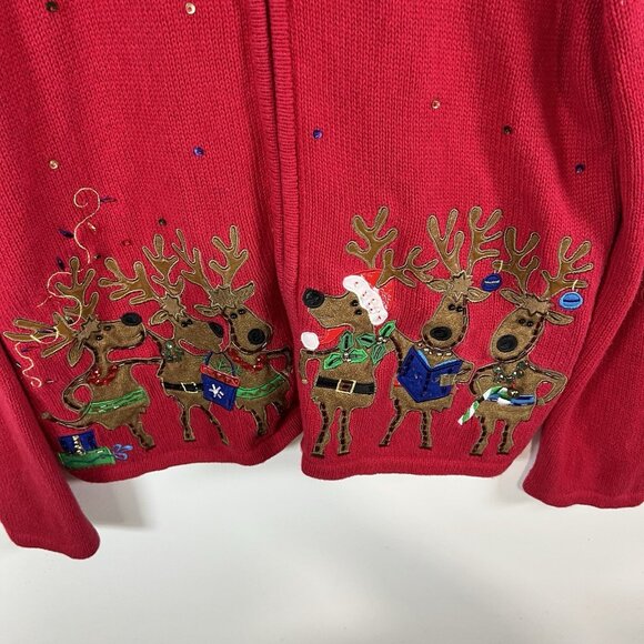 Vintage Tiara International Christmas reindeer full zip sweater woman's size XL - Picture 4 of 10